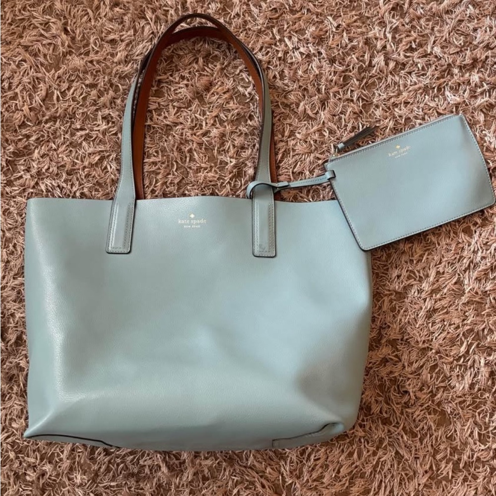 Kate Spade Reversible Blue and Brown Tote Bag with Pouch